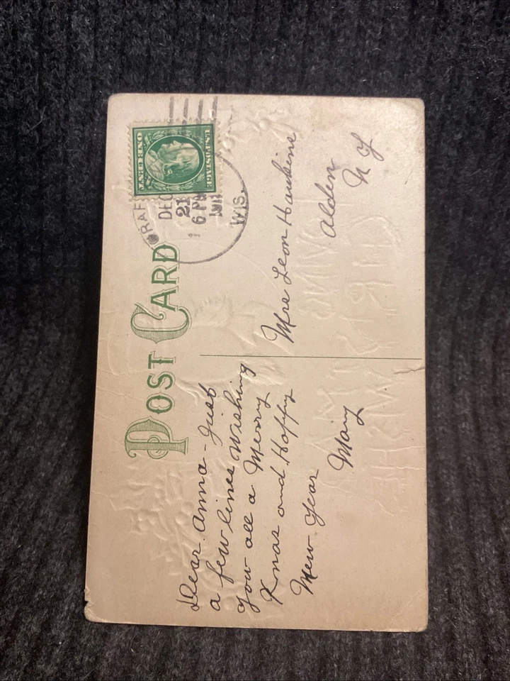 Винтажная антикварная патриотическая рождественская тисненая открытка с дядей Сэмом - Изображение 2 из 2