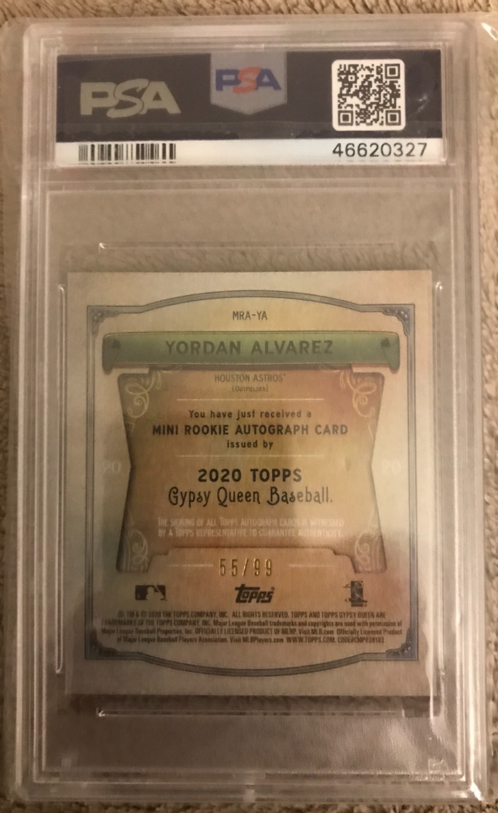 2020 Topps Gypsy Queen - Mini Rookie Autograph - Yordan Alvarez - #55/99 -PSA 10 view 2