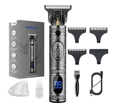AMULISS Professional Trimmer Mens Hair Clippers, Zero Gapped Cordless Silver 