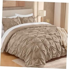 Comforter Set King, 3 Pieces Stylish Pinch Pleat Bedding King 104"x90" Taupe
