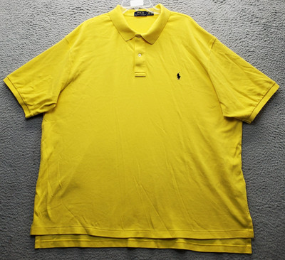 Lauren Ralph Polo Shirt Men 3XB Yellow Short Sleeve High Low Slit Blue Pony Logo