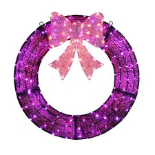 36in Pre-Lit Christmas Wreath with LED Lights, Bows for In/Outdoor Decoration