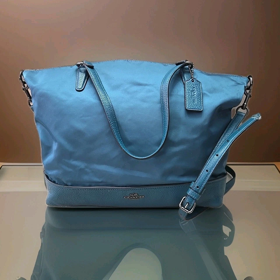 Coach Nylon Satchel Double Handle Handbag Emerald Green Crossbody Purse F57902