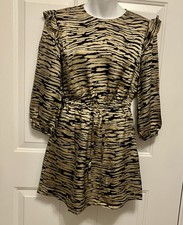 NWT RAILS Mini Dress Women Sz XS Ora Canyon Zebra Animal Print Ruffle Gold Brown