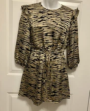 NWT RAILS Mini Dress Women Sz XS Ora Canyon Zebra Animal Print Ruffle Gold Brown
