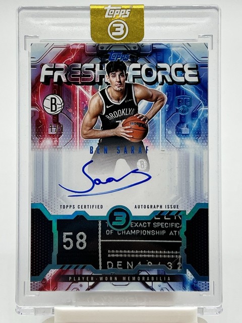 1/1 2025-26 Topps Three 3 Ben Saraf RC Rookie Patch Auto Laundry Tag