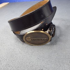 Vintage Halliburton Oil Gas Promo Belt Black Full Grain Leather Brass Buckle 38