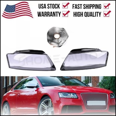 2Pcs Left+Right Side Headlamp Headlight Lens Covers For 2008-2012 Audi A5 S5 RS5