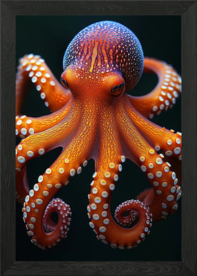 Detailliertes gerahmtes Wandbild Orange Oktopus Portrait Poster Leinwanddruck Bild