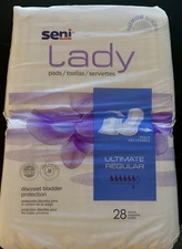 Seni Lady Moderate Female Incontinent Pads, Ultimate Regular, 28 Pads
