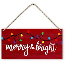 Christmas Decorations Merry And Bright Wooden Door Wall Hanging Sign Xmas Gift