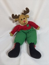 Vtg Beanbag Plush Christmas Holiday Brown Moose