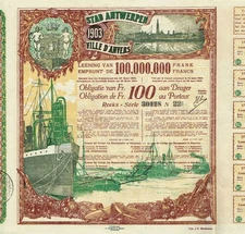 BELGIUM CITY OF ANTWERP 1903 BOND  stock certificate/bond
