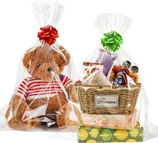 NPLUX Cellophane Wrap for Gift Baskets Bags 10 Clear-30×40 IN -10 Pack 