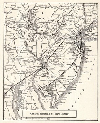 1927 Antique CENTRAL RAILROAD of NEW JERSEY Map Vintage Railway Map 2539