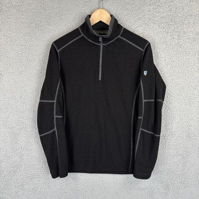 KUHL Revel 1/4 Zip Pullover Mens Small Black Fleece Jacket Black 3007 Hiking
