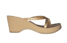 YELLOW BOX Sandals HAIL Sz 6.5 LT. GOLD Elegant Rhinestone Platform Thongs RARE