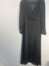 Mango womens long sleeve black maxi dress V Neck Button Front Size Small VGC