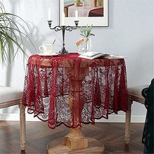 Lace Tablecloth Embroidered Elegant Floral Patterns Table Cloth 60" Round Red