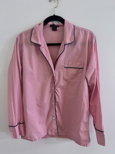 J Crew Womens Pajama Set SZ M Pink Button Down Piped Cotton Sleepwear # 8736 - Picture 11 of 23