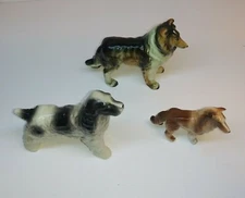 Vtg Hand painted Porcelain Dog Lot Collie Mini MCM White Brown Miniature Puppy
