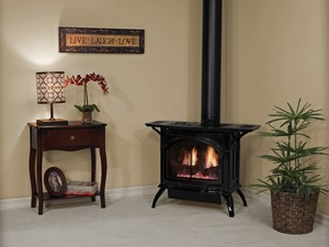Empire S Direct Vent Cast Iron Stove Matte Black Medium White