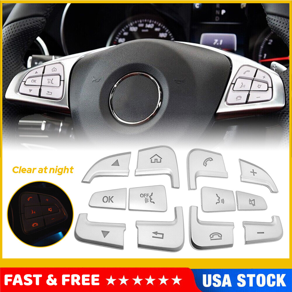 For Mercedes A B GLA GLE CLA 2015-2018 Silver Steering Wheel Button Cover Trim