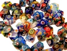 Millefiori style beads glass flower pattern 17x12mm 15 bead lot