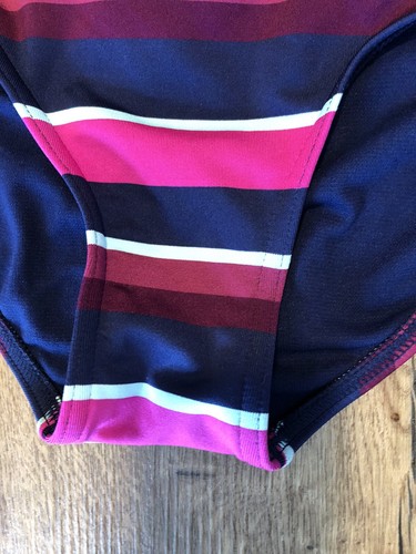 Jag Women's SZS Bikini Bottom Navy Blue Pink Stripe Open Sides Beach Tan D - Picture 3 of 4