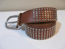 CowboyBBelt brand Brown Leather Belt with all-over round silver metal studs