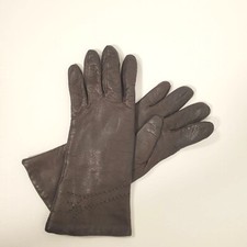Vintage Chocolate Brown Leather Lined Gloves Weave Detail SZ 7 Italy 835 Womens