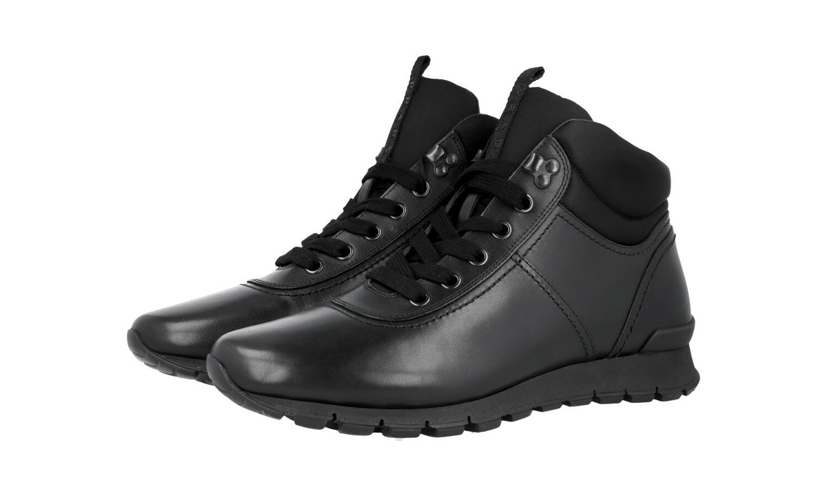 Prada Men\'s Black Leather Hiking Boots Brixen Ankle Boots Prada - Men – myCompañero main image 4