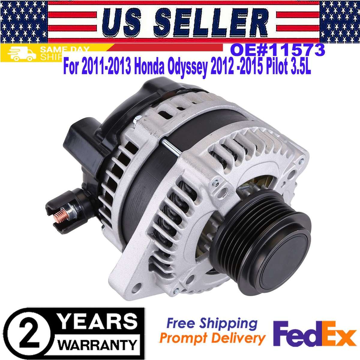 New Alternator 11573N 130Amp – Compatible With Honda Odyssey 2011-2013, Pilot 2012