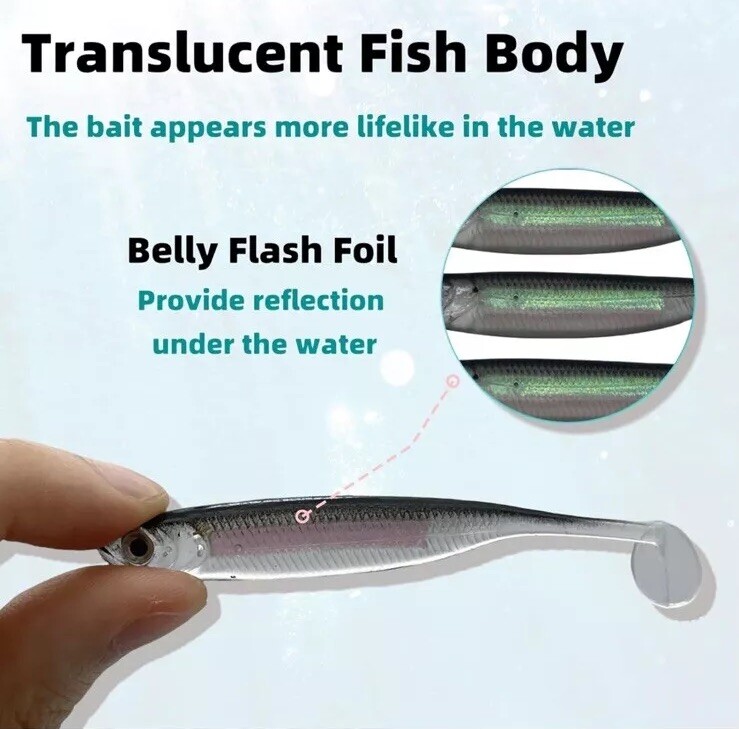 Paddle Tails & Small Soft SwimBaits High Elasticity with Belly Flash Foil 6 Pack - Image 2