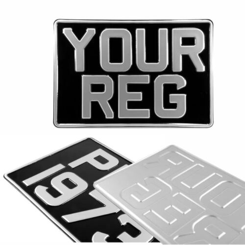 Black and Silver Pressed Number Plates Oblong Square Car Metal Classic Aluminium - Picture 3 of 3