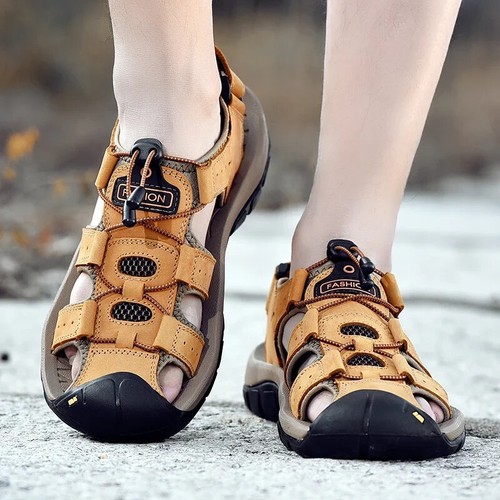 Sommer Herren Echtleder Sandalen Outdoor Strand Sandalen Rutschfest Freizeitschuhe - Bild 20 von 29