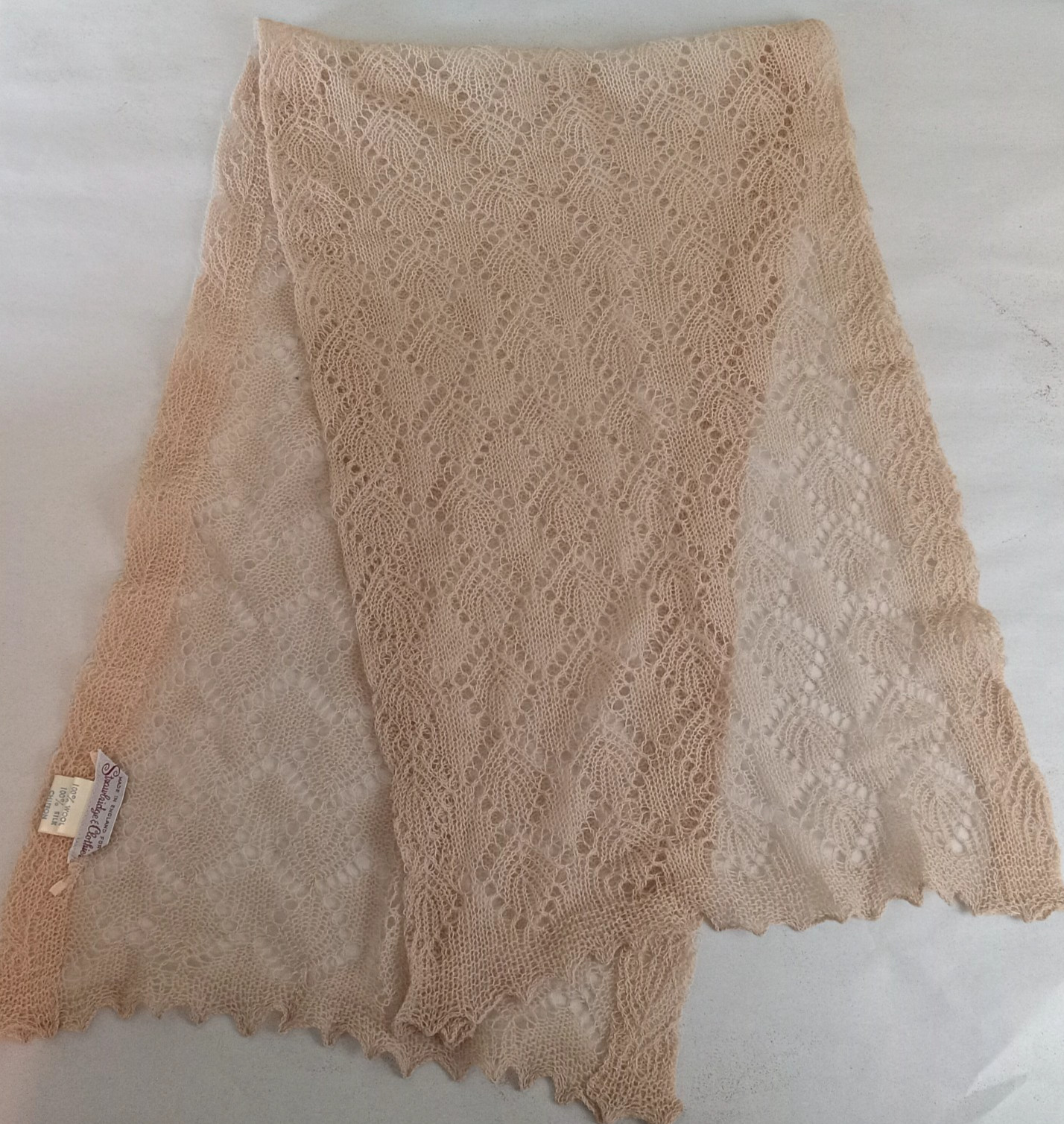 Vintage STRAWBRIDGE & CLOTHIERS Gossamer Silk Wool Chiffon Knit Scarf England