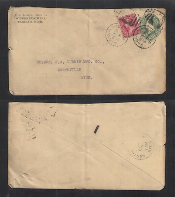 #ad 1899 WICKES BROTHERS SAGINAW MICH ADVERTISING COVER { FRANKED w 4¢ } $2.50
