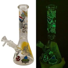 10" Astronaut Hookah Glow in the Dark Water Pipe Glass Smoking Pipes Shsiha New