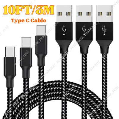 10FT USB-C Fast Charger Cable Lot For Samsung S8 S9 Android Type C Charging Cord