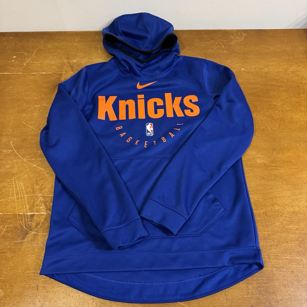 New York Knicks Hoodie Mens Small Blue Warm Up Dri Fit NBA Nike