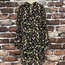 Philosophy Dress Women's XS Black Pink Yellow Floral Boho Shift Bell Sleeve Boho