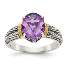 Shey Couture Silver with 14K Accent Antiqued Oval Amethyst Ring QTC721