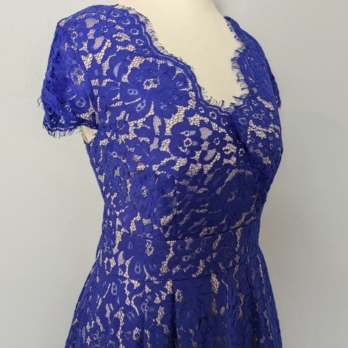 Eliza J Dress 10 Blue Lace Overlay Fit & Flare Cap Sleeve Colbalt Occasion. - Picture 5 of 7