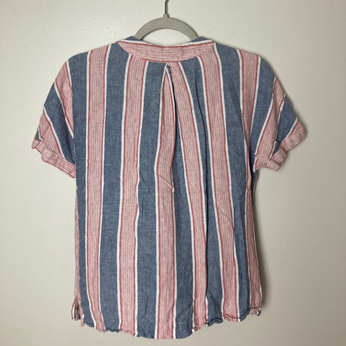 Marine Lagenlook Bali Tunika Top rosa blau vertikale Streifen Leinen V-Ausschnitt Small - Bild 2 von 9