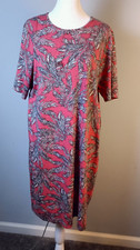 J. Jill Wearever Collection M Shift Dress Rose Color w/Palm Fronds Stretch Comfy