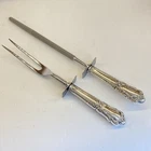 Towle TWS350 Sterling Silver Handle Knife Sharpener & Carving Fork Beaded Roses