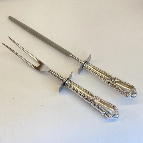 Towle TWS350 Sterling Silver Handle Knife Sharpener & Carving Fork Beaded Roses