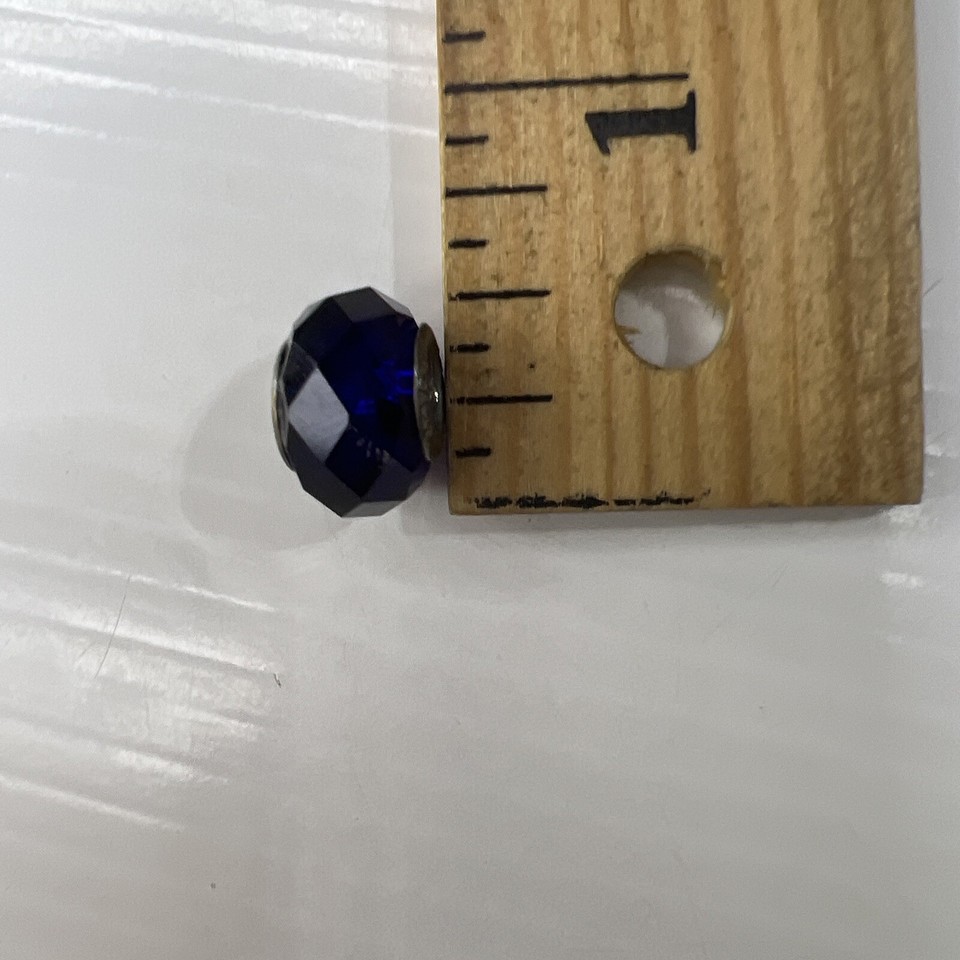 925 Sterling Silver Retired Italy Murano Glass Bubble Bead Cobalt Blue