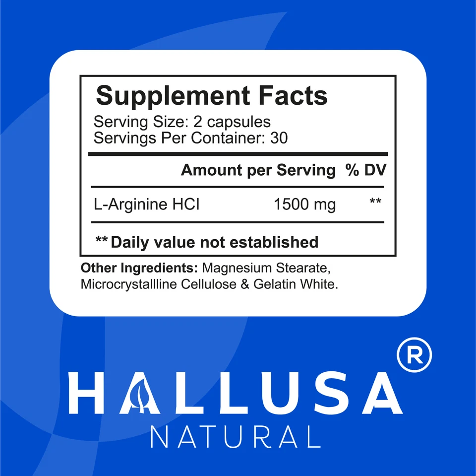 L-Arginina 1500mg - Pre Entrenamiento, Óxido Nítrico, Energía, Recuperación Muscular - 60 Cápsulas Foto 4 de 4
